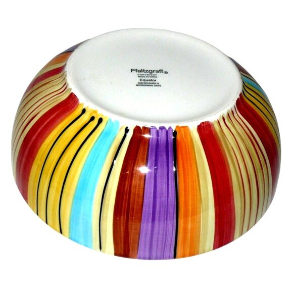 Rare Colorful Pfaltzgraff Equator 9" Ceramic Serving Bowl Dishwasher Microwave - Picture 2 of 6